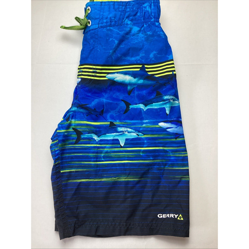 Gerry Youth Boy's Swim Short UPF 50+ Swim Trunks, Blue Sharks - Size: L 14/16