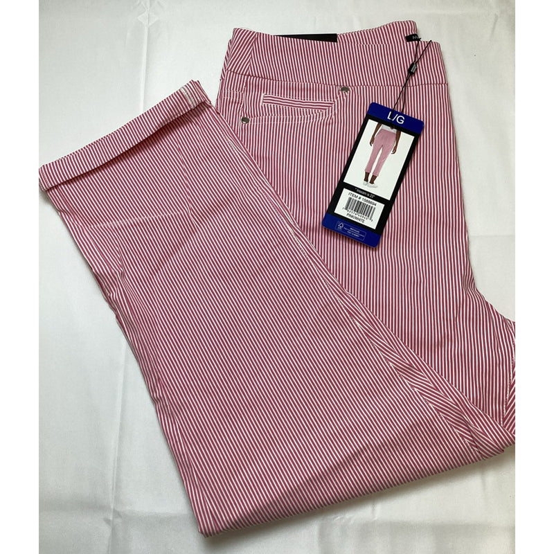 Mario Serrani Comfort Stretch Cuff Capri Pants, Pink & White Stripes, Size Large