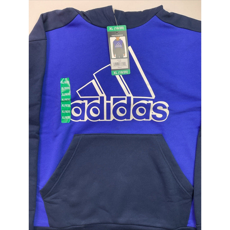 Adidas Boys Youth Pull-Over Hoodie w/Kangaroo Pocket, XL-18/20, Royal Blue