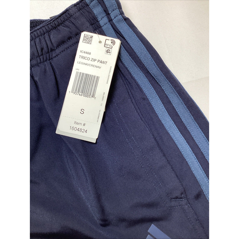 Men's Adidas Tricot Zip Leg Athletic Track Pants, Navy w/Blue Stripes, Size: S