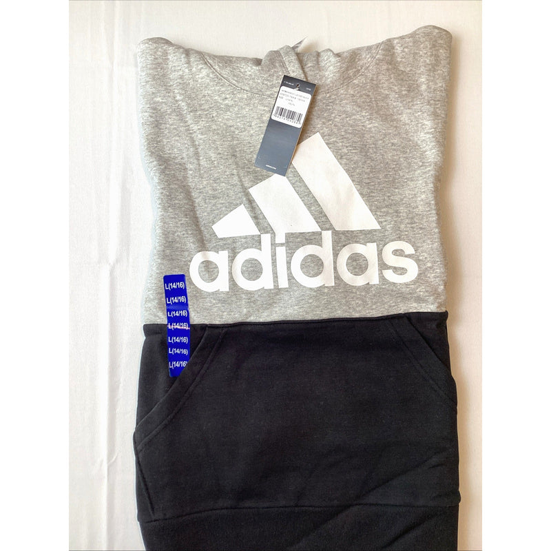 Adidas Boys Youth Pull-Over Hoodie, Black & Gray, Size: L 14/16