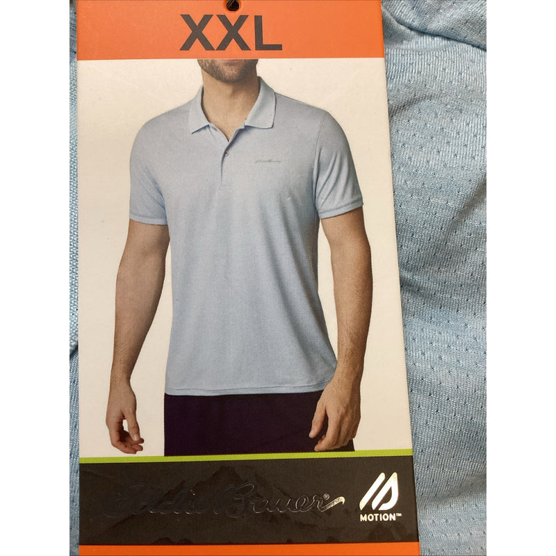 Eddie Bauer Men's Motion Polo Shirt Short Sleeve, Moisture Wicking, Blue, XXL