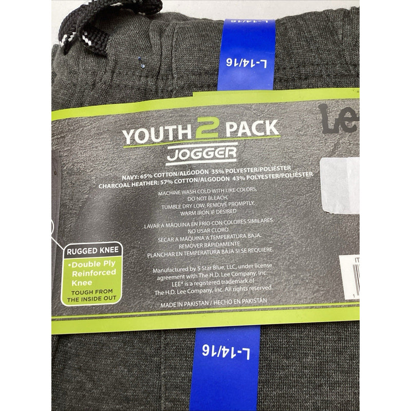 Lee Youth Boys Jogger Pants 2-Pack Zipper Pocket Rugged Knee Gray & Navy L 14/16