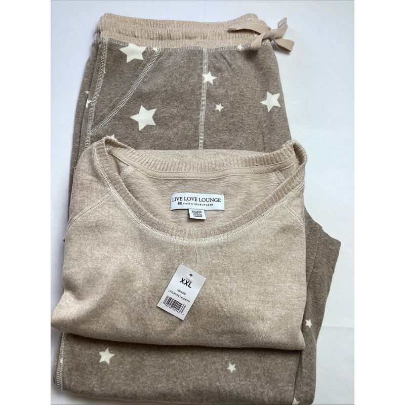 Live Love Lounge Women's 2-Piece Comfy Lounge Set, Taupe Stars, Size XXL