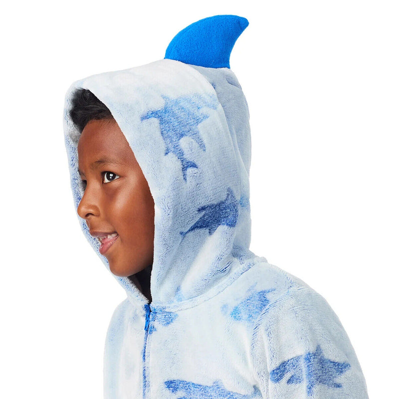 Saint Eve Youth Hooded Fleece Blanket Sleeper Blue Shark, Size: Small 7/8