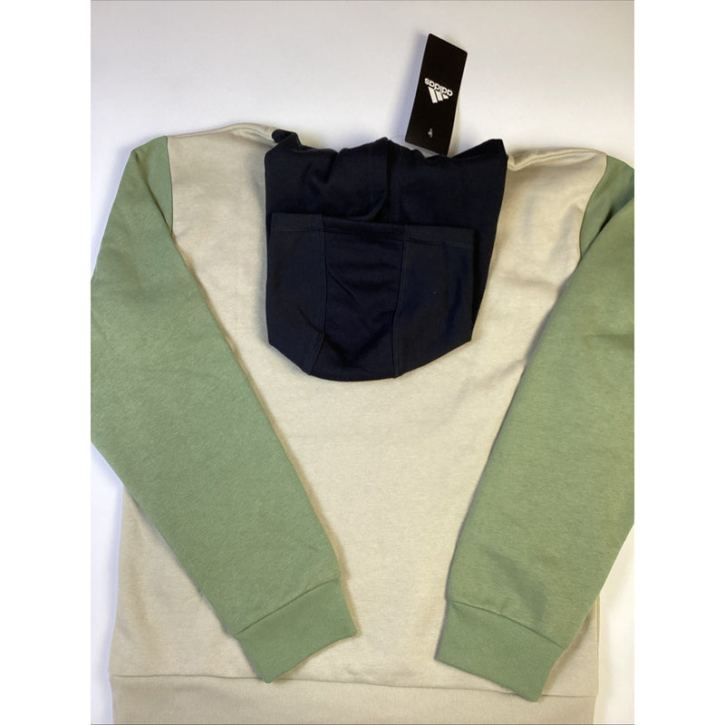 Adidas Boys Youth Pull-Over Hoodie w/Kangaroo Pocket, Tan/Green, Size: L 14/16