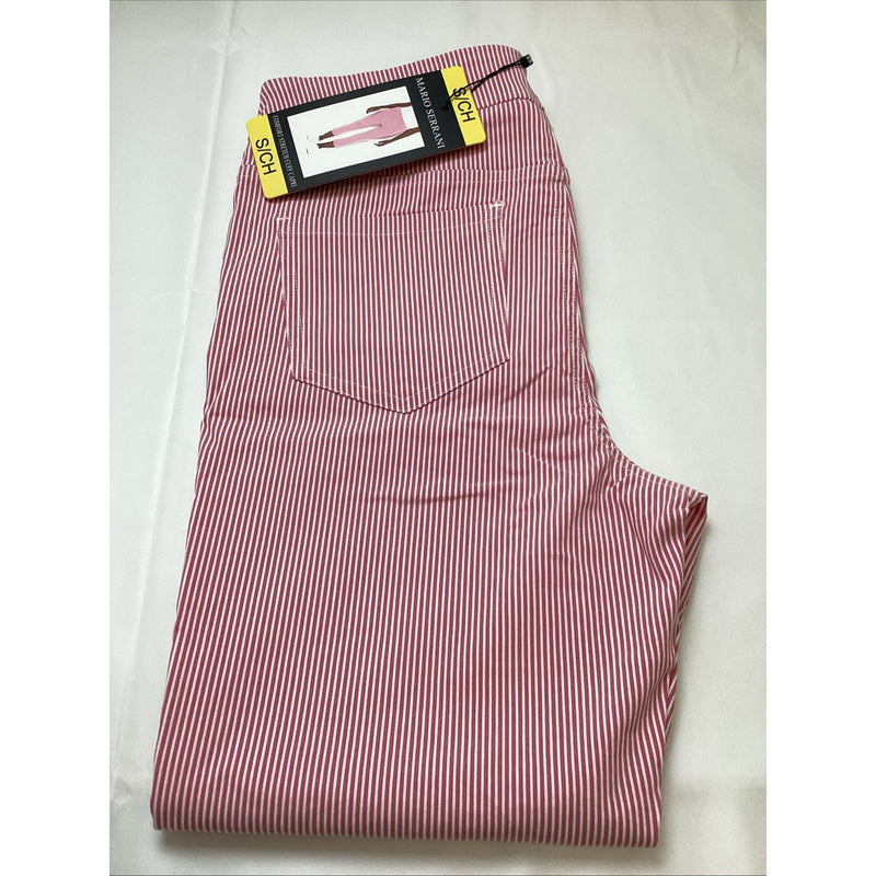 Mario Serrani Comfort Stretch Cuff Capri Pants, Pink & White Stripes, Size Small