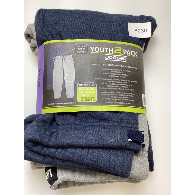 Lee Youth Jogger Pants 2-Pack Zipper Pocket Rugged Knee, Gray & Navy, XS 5/6