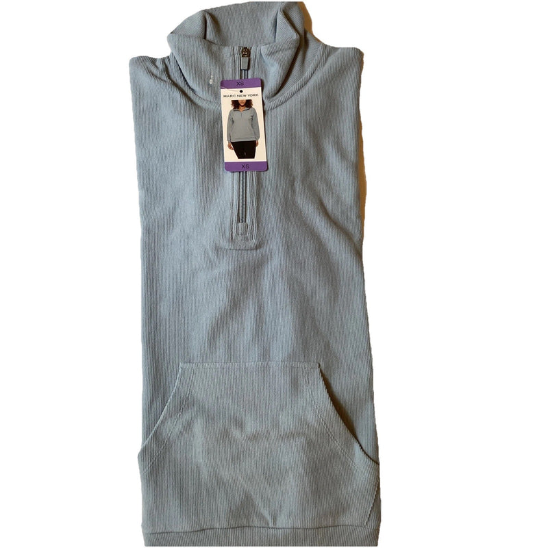 Marc New York Women's Ribbed Quarter Zip Pullover w\Pockets, Water Blue, Size XS
