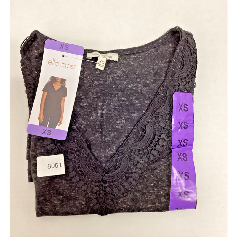 ella moss V-Neck Lace Top Shirt, Anthracite Black, Size: XS