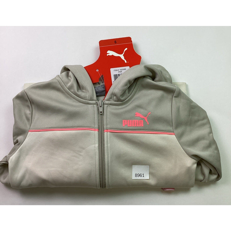 Puma Youth Girls Full Zip Hoodie & T-Shirt 2-Piece Set, Pink/Gray, Size 6
