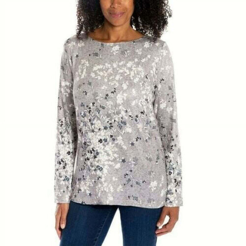 Mario Serrani Ladies' Soft Crew Neck Long Sleeve Top, Tan Floral, Size: Medium