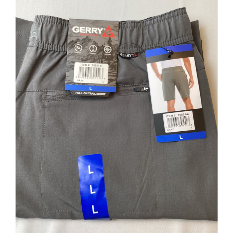 Gerry Men’s Pull On 4-Way Stretch Trail Shorts w/Zip Pockets, Gray, Size: L