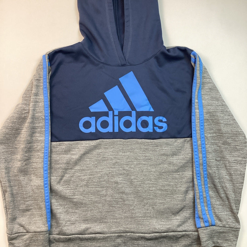 Adidas Boys Youth Pull-Over Hoodie, Blue & Gray, Size: M 10/12