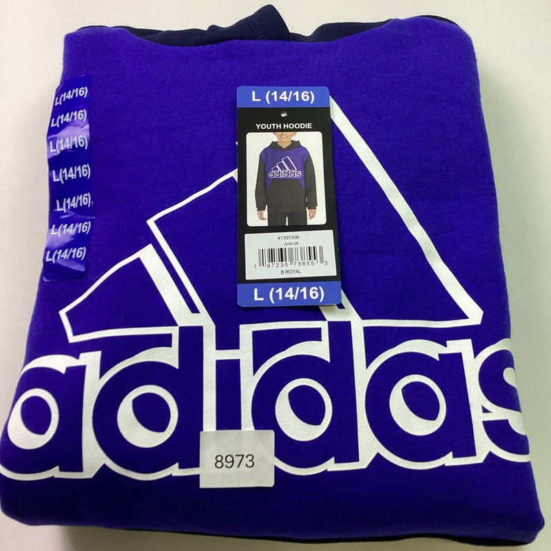 Adidas Boys Youth Pull-Over Hoodie w/Kangaroo Pocket, Royal Blue, L 14/16