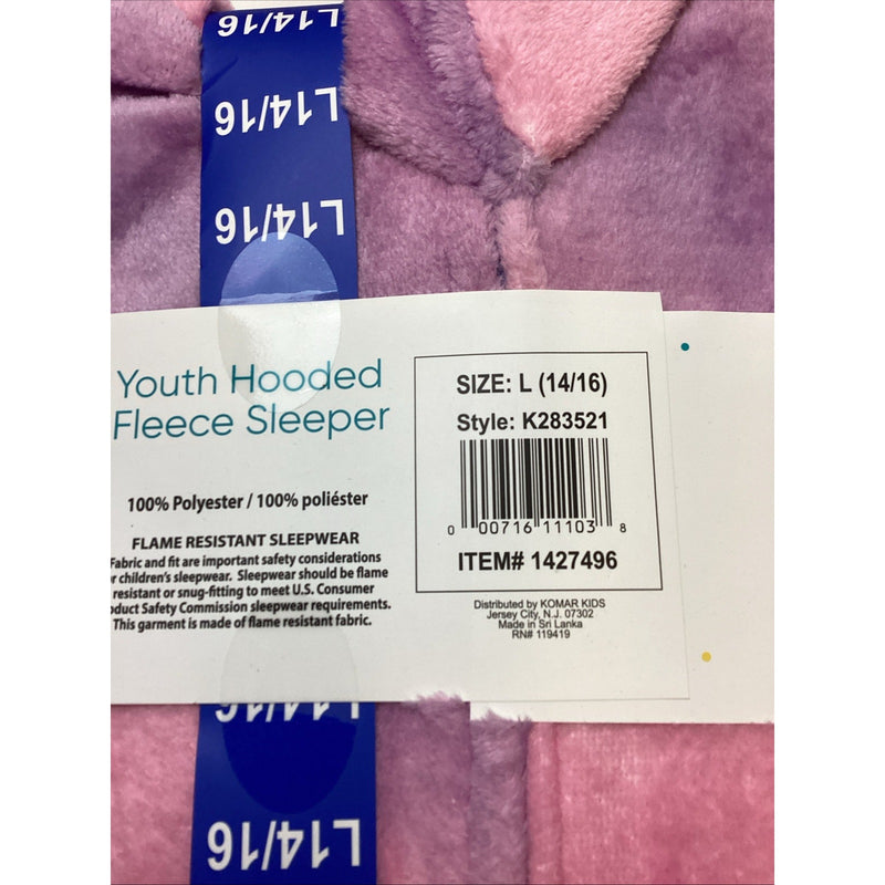 Saint Eve Kids Youth Hooded Fleece Sleeper Pink Unicorn, Lg 14/16 - New w/Defect