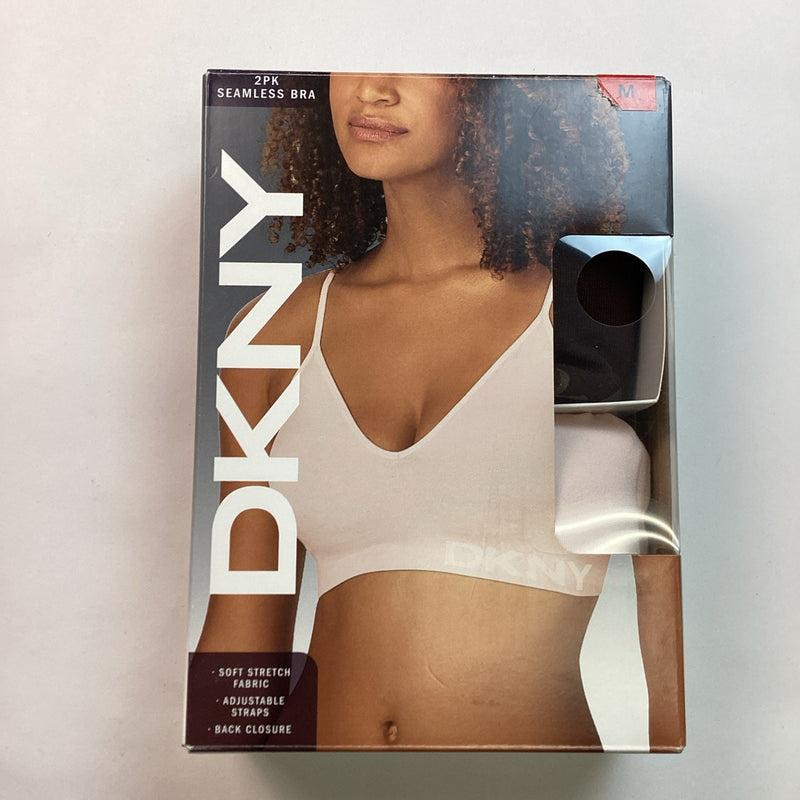 DKNY 2-Pack Seamless Bra Soft Stretch Fabric, Brown/Light Pink Size, Medium