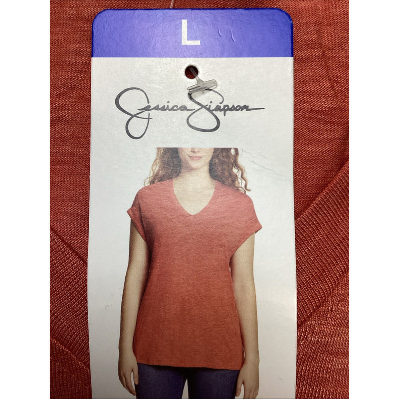 Jessica Simpson Ladies' Comfy V-Neck Short Sleeve Knit Top, Burnt Sienna Size: L