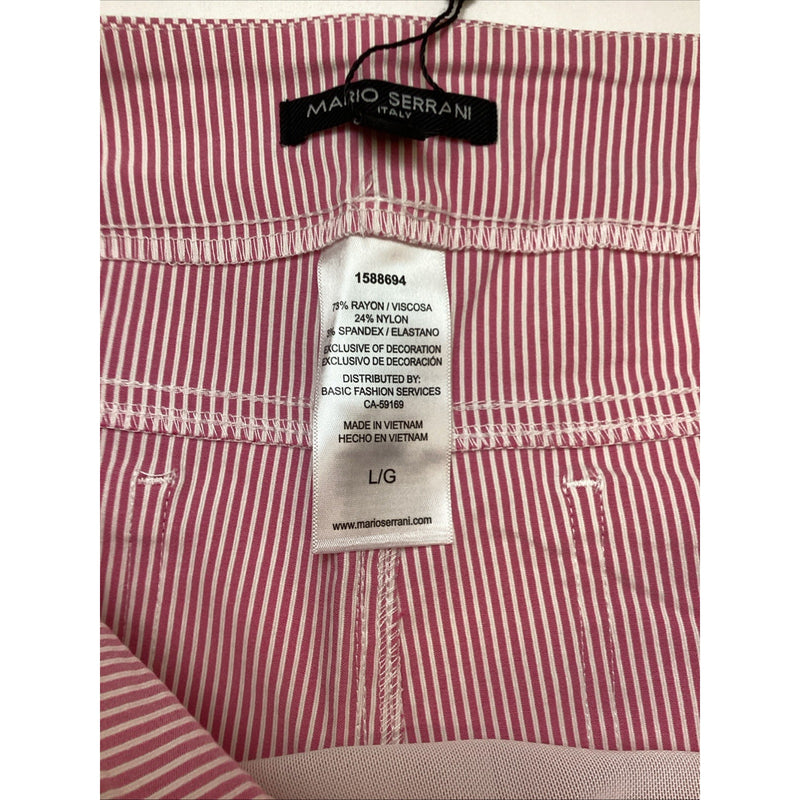 Mario Serrani Comfort Stretch Cuff Capri Pants, Pink & White Stripes, Size Large