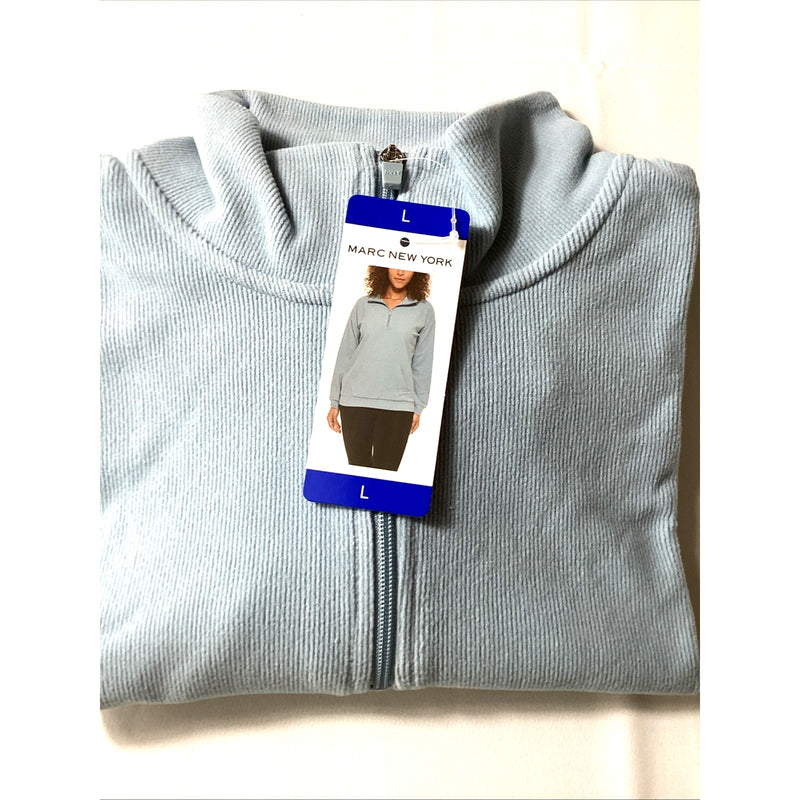 Marc New York Women's Ribbed Quarter Zip Pullover w\Pockets, Water Blue, Size: L