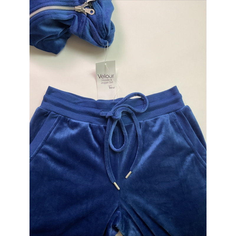 Felina Ladies 2-Piece Soft Luxe Velour Zip Hoodie & Jogger Set, Sodalite Blue XS