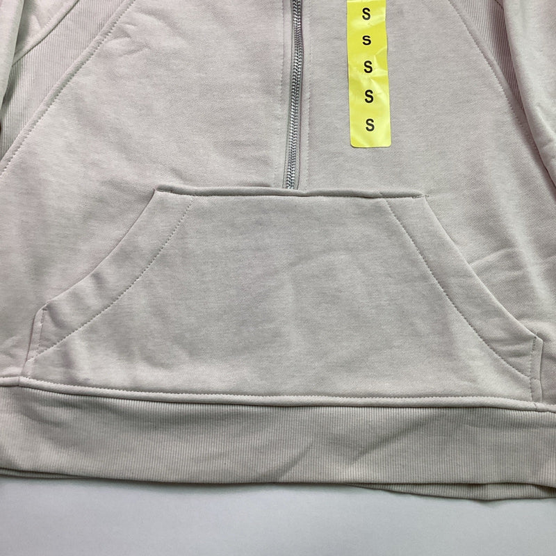 Danskin Ladies' Mixed Rib Relaxed Half Zip Hoodie Thumb Holes, Moonbeam White, S