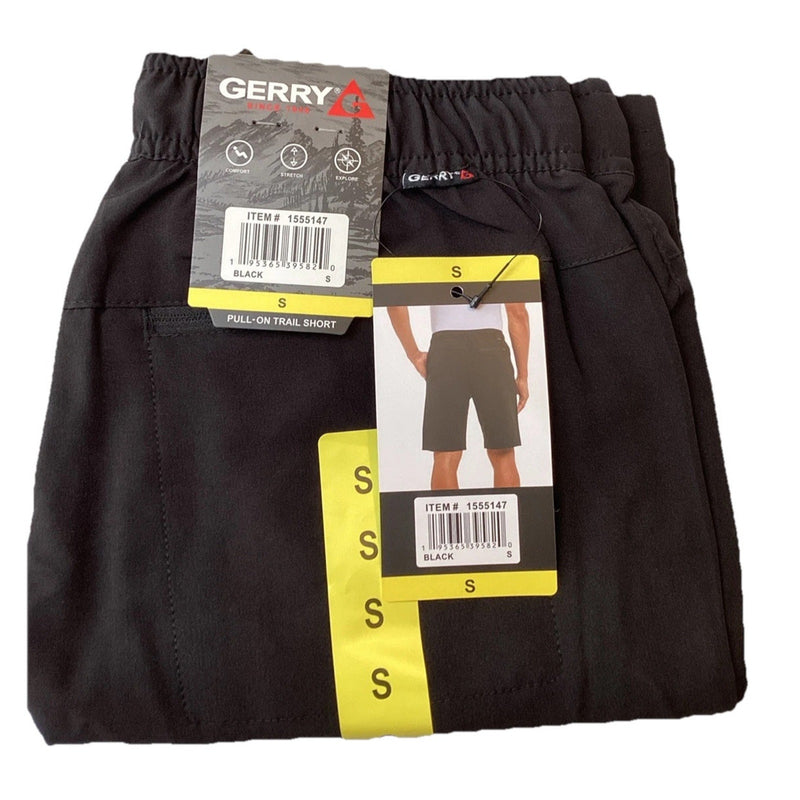 Gerry Men’s Pull On 4-Way Stretch Trail Shorts w/Zip Pockets, Black, Size: Small