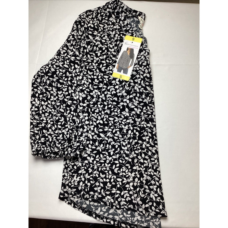 Two by Vince Camuto Women's V-Neck Blouse, Black & White Floral, Size: Small