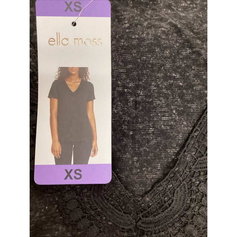 ella moss V-Neck Lace Top Shirt, Anthracite Black, Size: XS