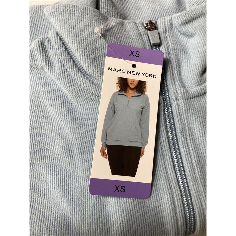 Marc New York Women's Ribbed Quarter Zip Pullover w\Pockets, Water Blue, Size XS