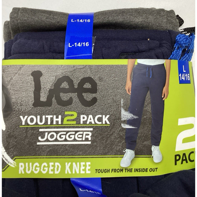 Lee Youth Boys Jogger Pants 2-Pack Zipper Pocket Rugged Knee Gray & Navy L 14/16