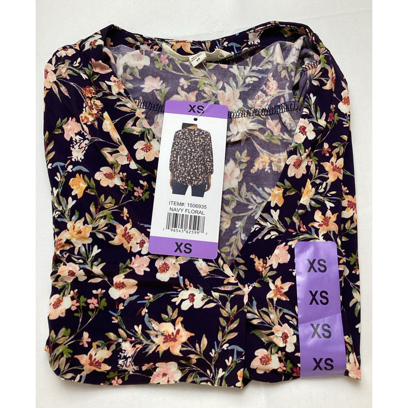 Two by Vince Camuto Women's V-Neck Blouse, 3/4 Sleeve, Navy Floral, Size: XS