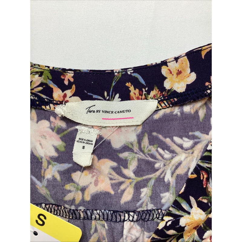 Two by Vince Camuto Women's V-Neck Blouse, 3/4 Sleeve, Navy Floral, Size: Small
