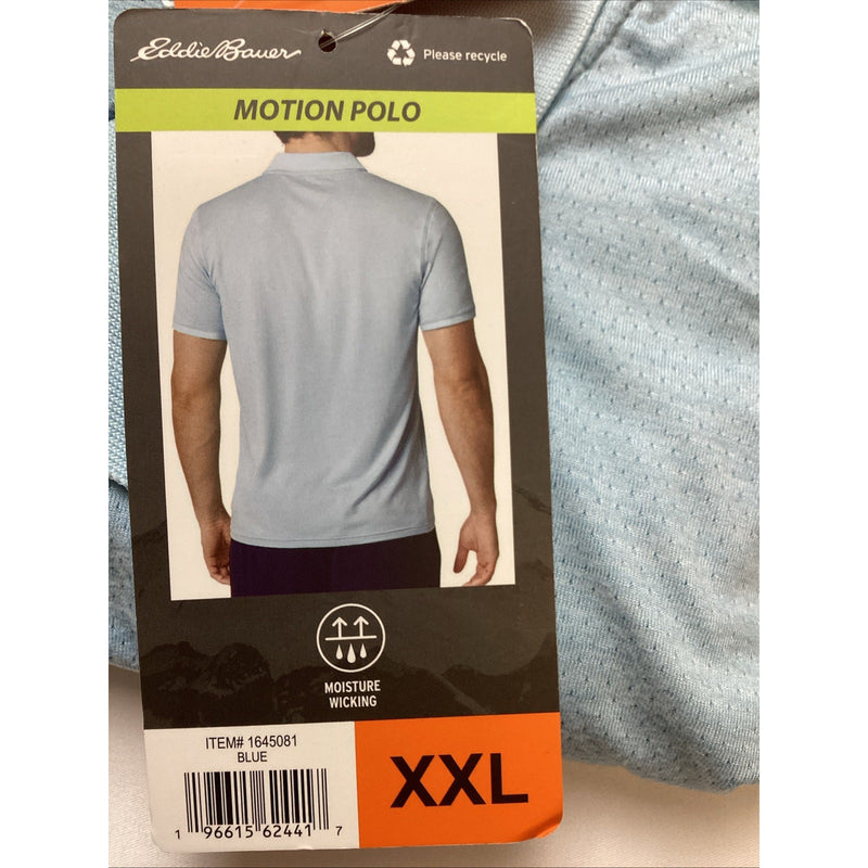 Eddie Bauer Men's Motion Polo Shirt Short Sleeve, Moisture Wicking, Blue, XXL