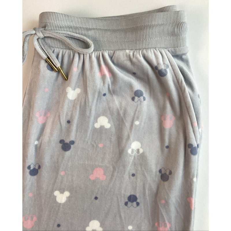 Disney Ladies' 2 Piece Silky Stretch Fleece Pajama Set, Gray Mickey & Minnie, L