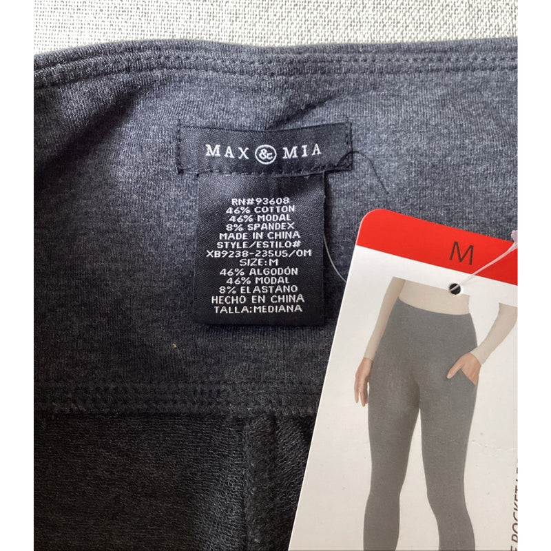 Max & Mia Women's French Terry Side Pocket Leggings, Heather Charcoal, Size: M