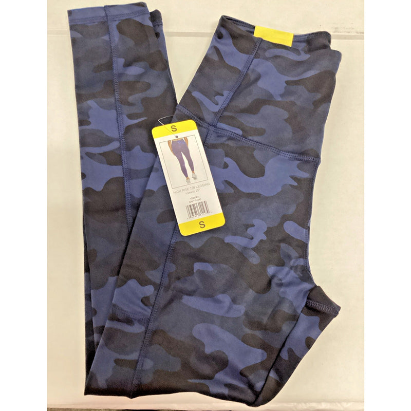 Danskin Womens High Rise 7/8 Leggings, Waistband Pockets - Navy Camo Size: Small