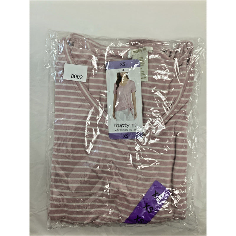 Matty M - V Neck Side Tie Tee - Style: Dusty Petal - Size: XS - 1401263