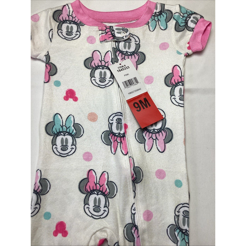 Disney Baby Infant Girl's Zipper One Piece, Short Sleeve, Pink Minnie, Size: 9M