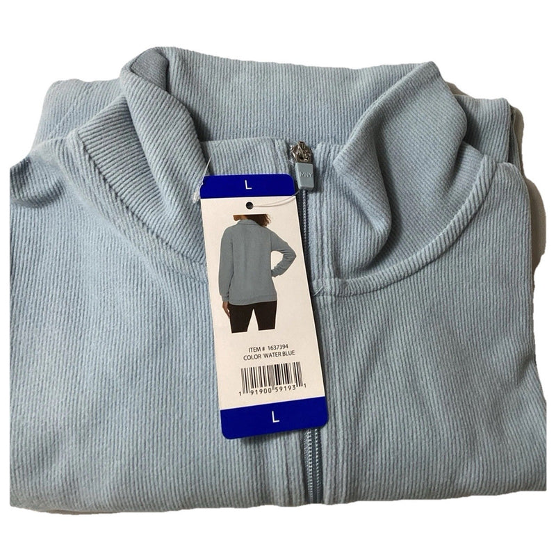 Marc New York Women's Ribbed Quarter Zip Pullover w\Pockets, Water Blue, Size: L