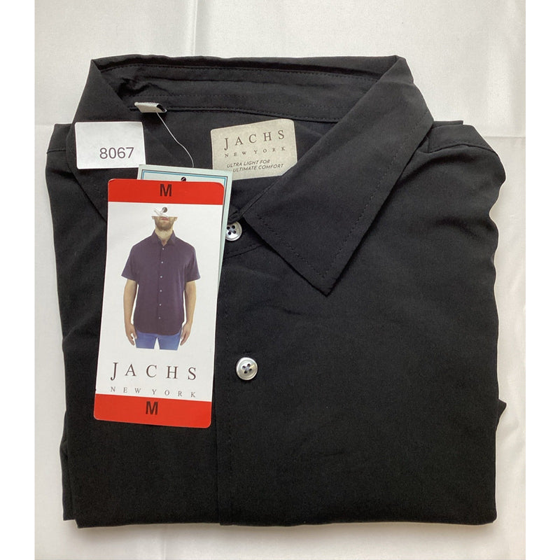 Jachs New York Mens Gravityless Ultra Light Button Up Shortsleeve Shirt - Blk, M