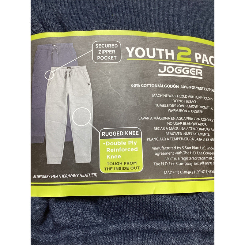 Lee Youth Jogger Pants 2-Pack Zipper Pocket Rugged Knee, Gray & Navy, XS 5/6