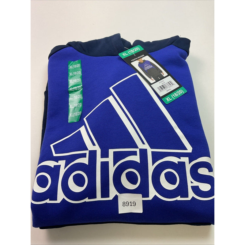 Adidas Boys Youth Pull-Over Hoodie w/Kangaroo Pocket, XL-18/20, Royal Blue