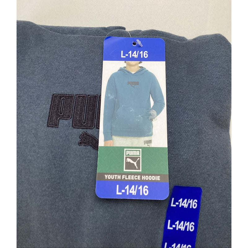 Puma Youth Boys Fleece Pull Over Hoodie w/Pockets, Blue, Size: L-14/16