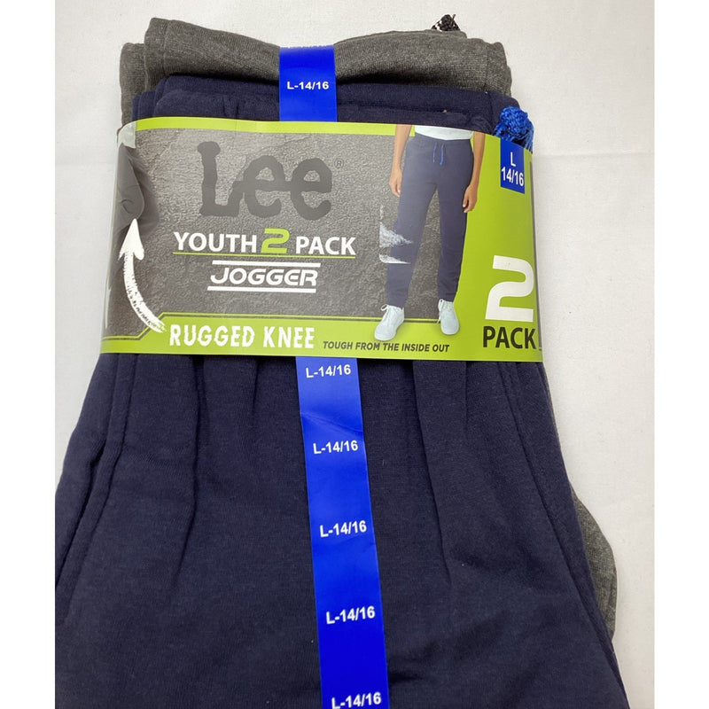 Lee Youth Boys Jogger Pants 2-Pack Zipper Pocket Rugged Knee Gray & Navy L 14/16