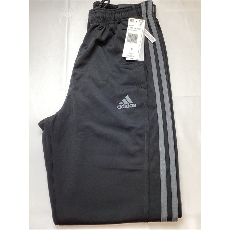 Men's Adidas Trico Zip Leg Jogger Track Pants w/Stripes, Black, Size: Small