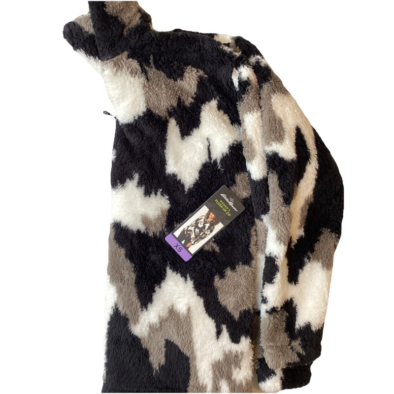 Eddie Bauer Ladies’ Plush 1/4 Zip Fleece Pullover Sweater, Black Camo, Size: XS