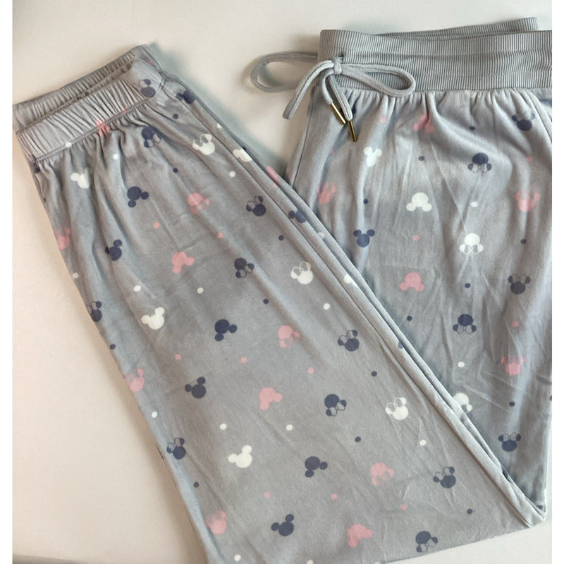Disney Ladies' 2 Piece Silky Stretch Fleece Pajama Set, Gray Mickey & Minnie, L