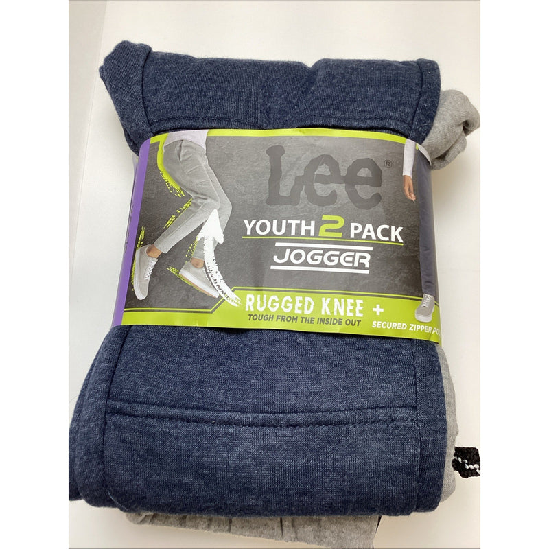 Lee Youth Jogger Pants 2-Pack Zipper Pocket Rugged Knee, Gray & Navy, XS 5/6
