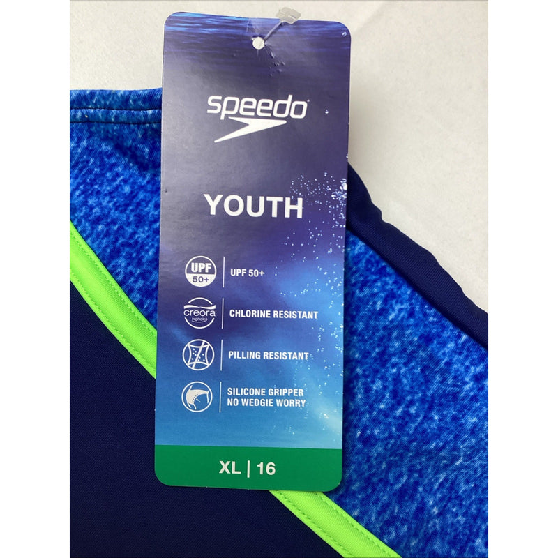 Speedo Youth Girls Racerback Sport Splice One Piece Swimsuit, Dark Blue, XL | 16